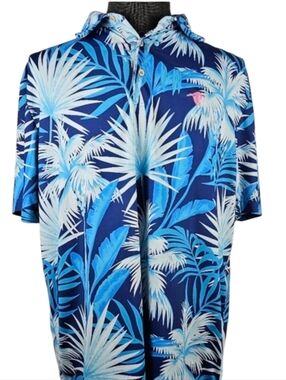 Scales Men's Hawaiian Leaf Print Short Sleeve Poly Blend Golf Polo Size L